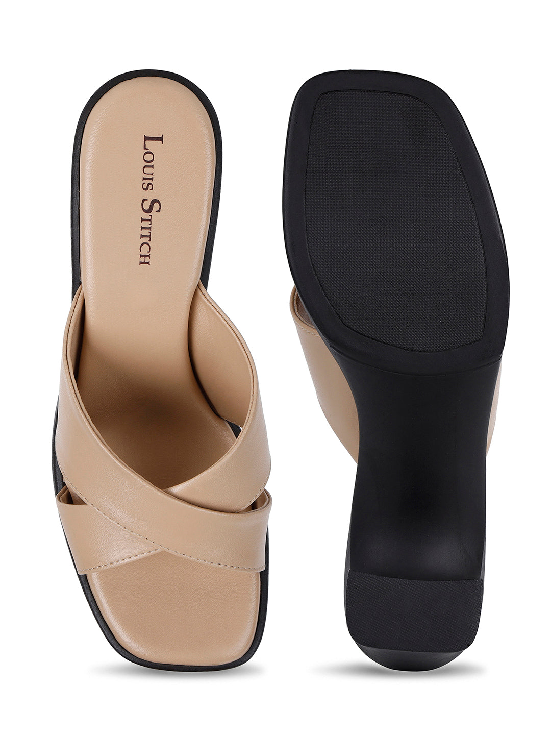 Women's Cross Strap Block Heel Beige Lightweight Sandals