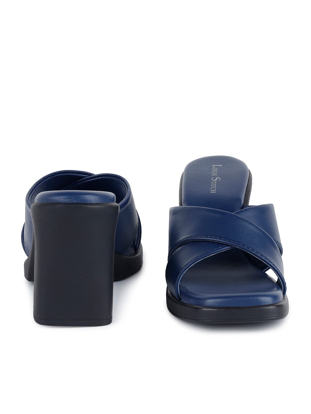 Women's Cross Strap Block Heel Blue Lightweight Sandals