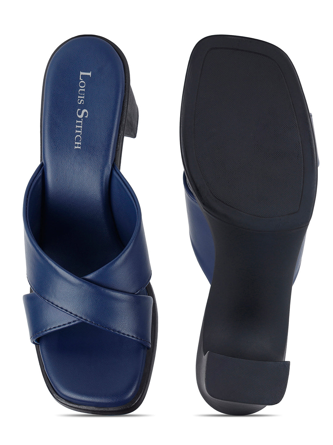 Women's Cross Strap Block Heel Blue Lightweight Sandals