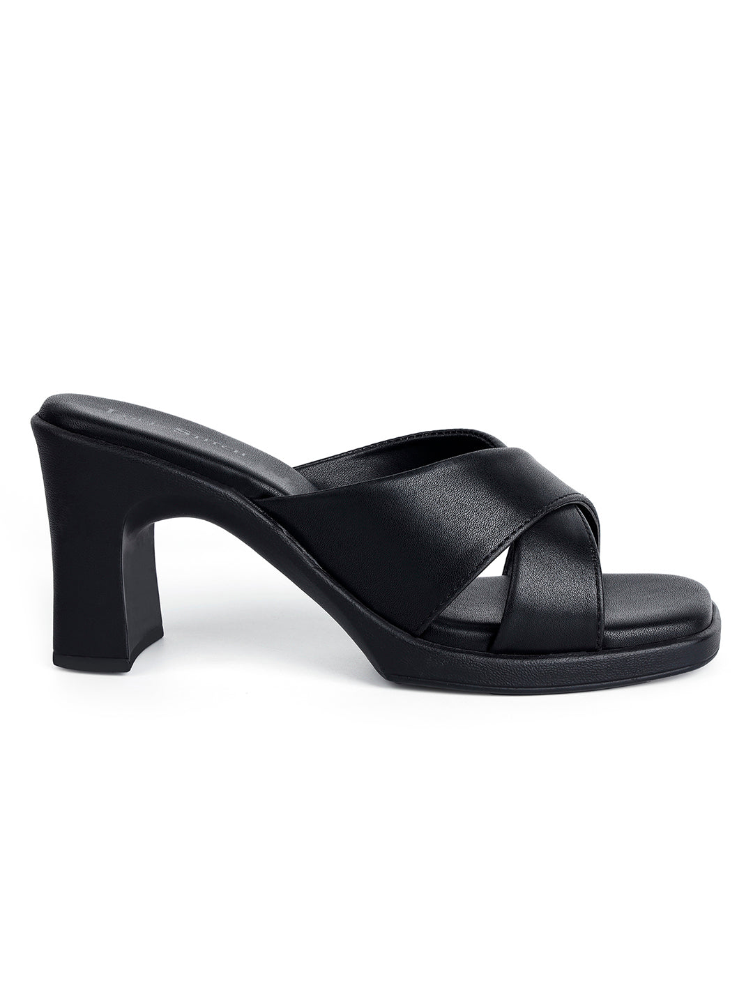 Women's Cross Strap Block Heel Jet Black Lightweight Sandals