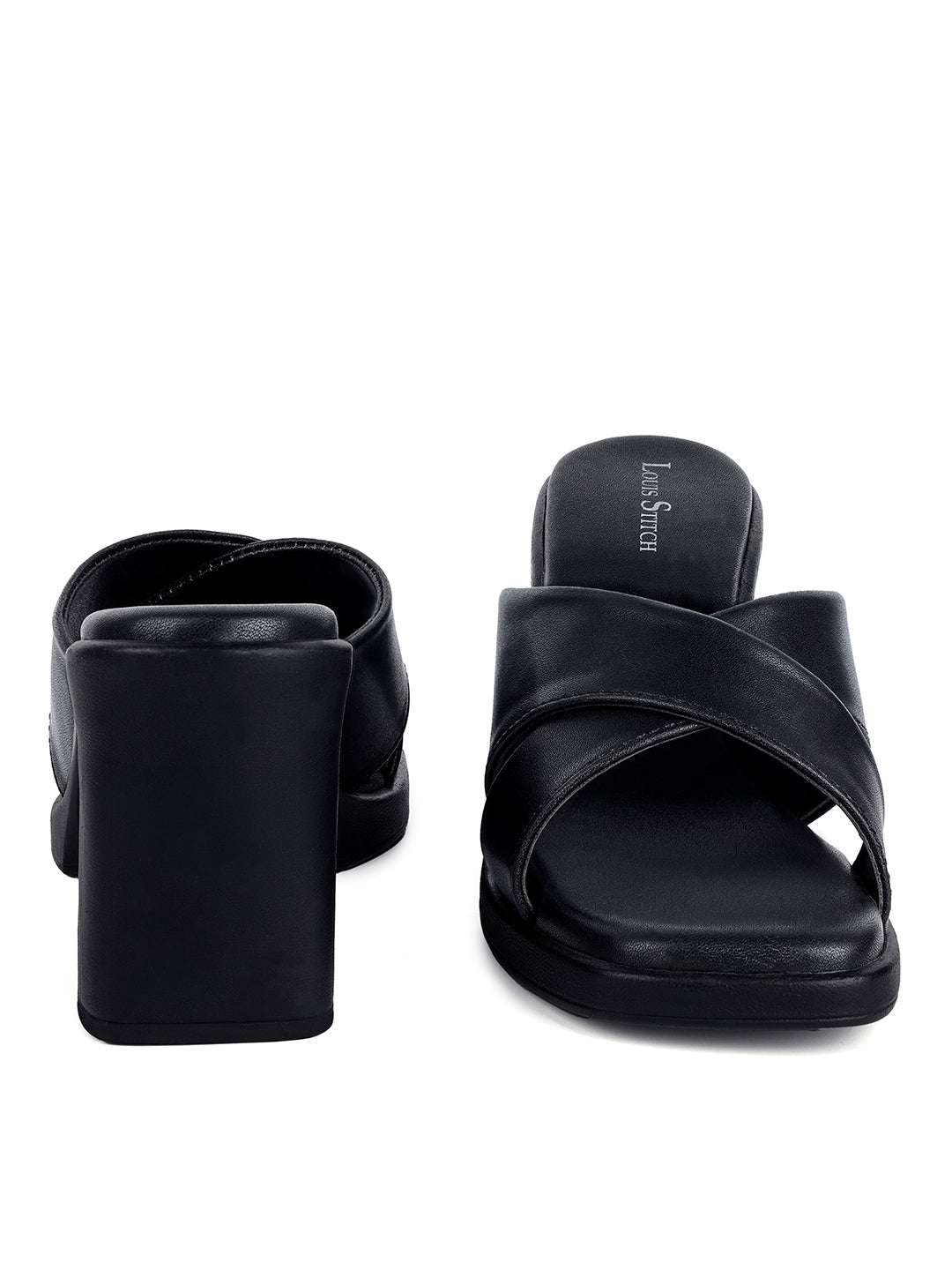 Women's Cross Strap Block Heel Jet Black Lightweight Sandals