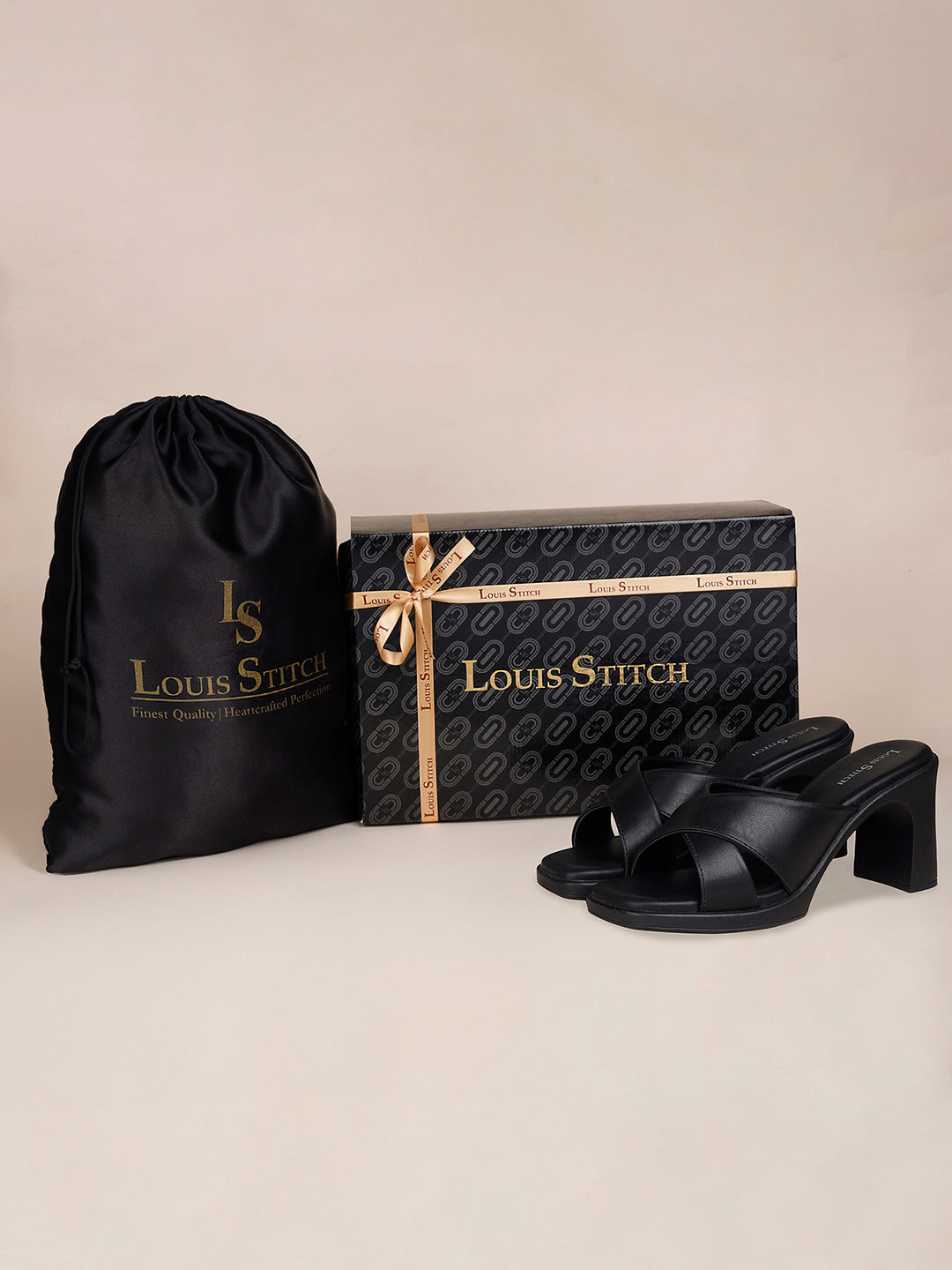 Women's Cross Strap Block Heel Jet Black Lightweight Sandals