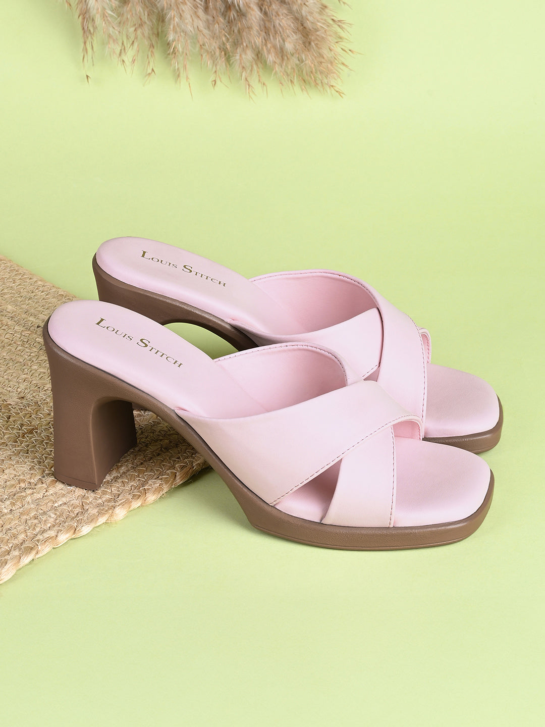 Women's Cross Strap Block Heel Pink Lightweight Sandals