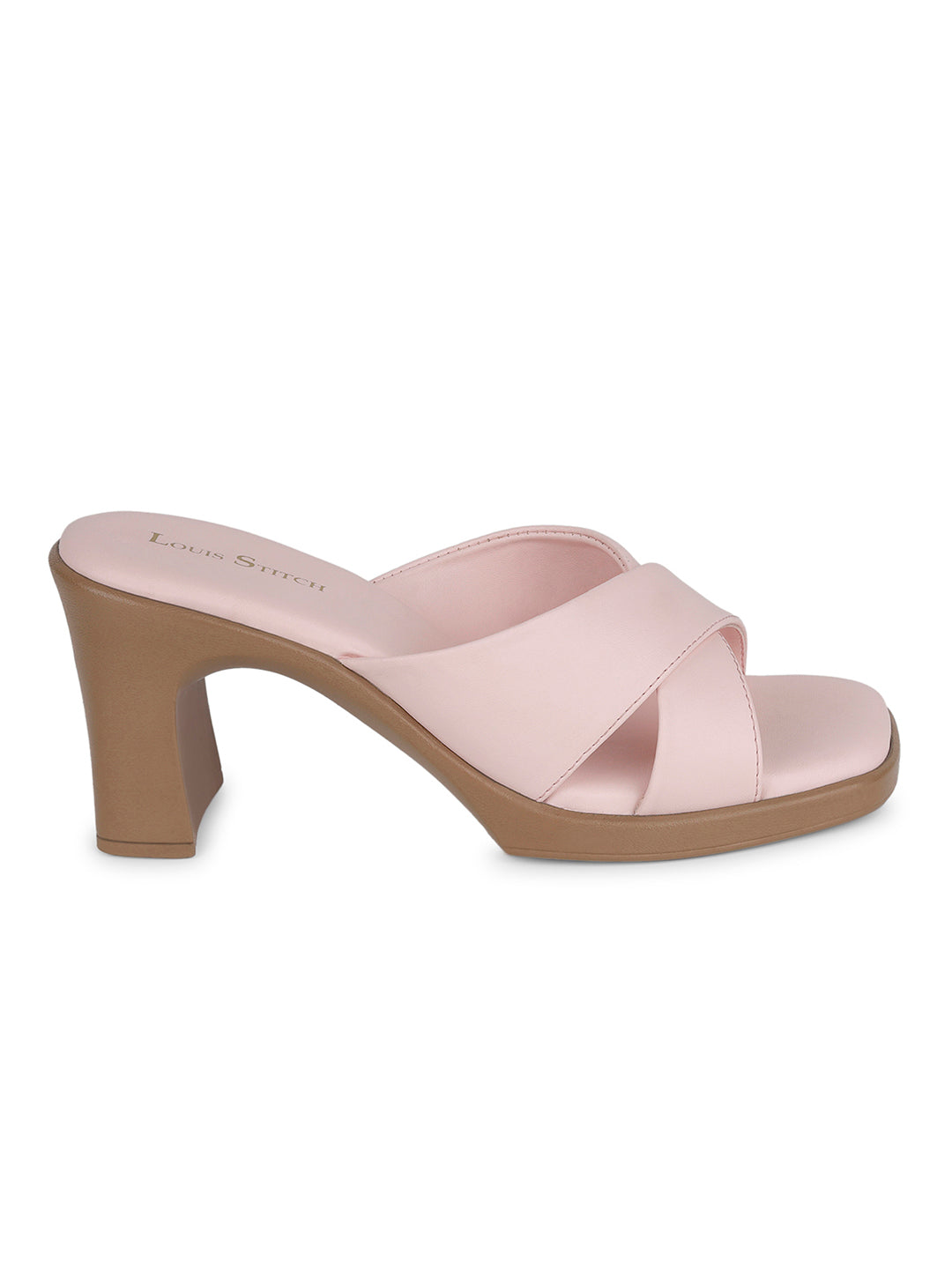 Women's Cross Strap Block Heel Pink Lightweight Sandals