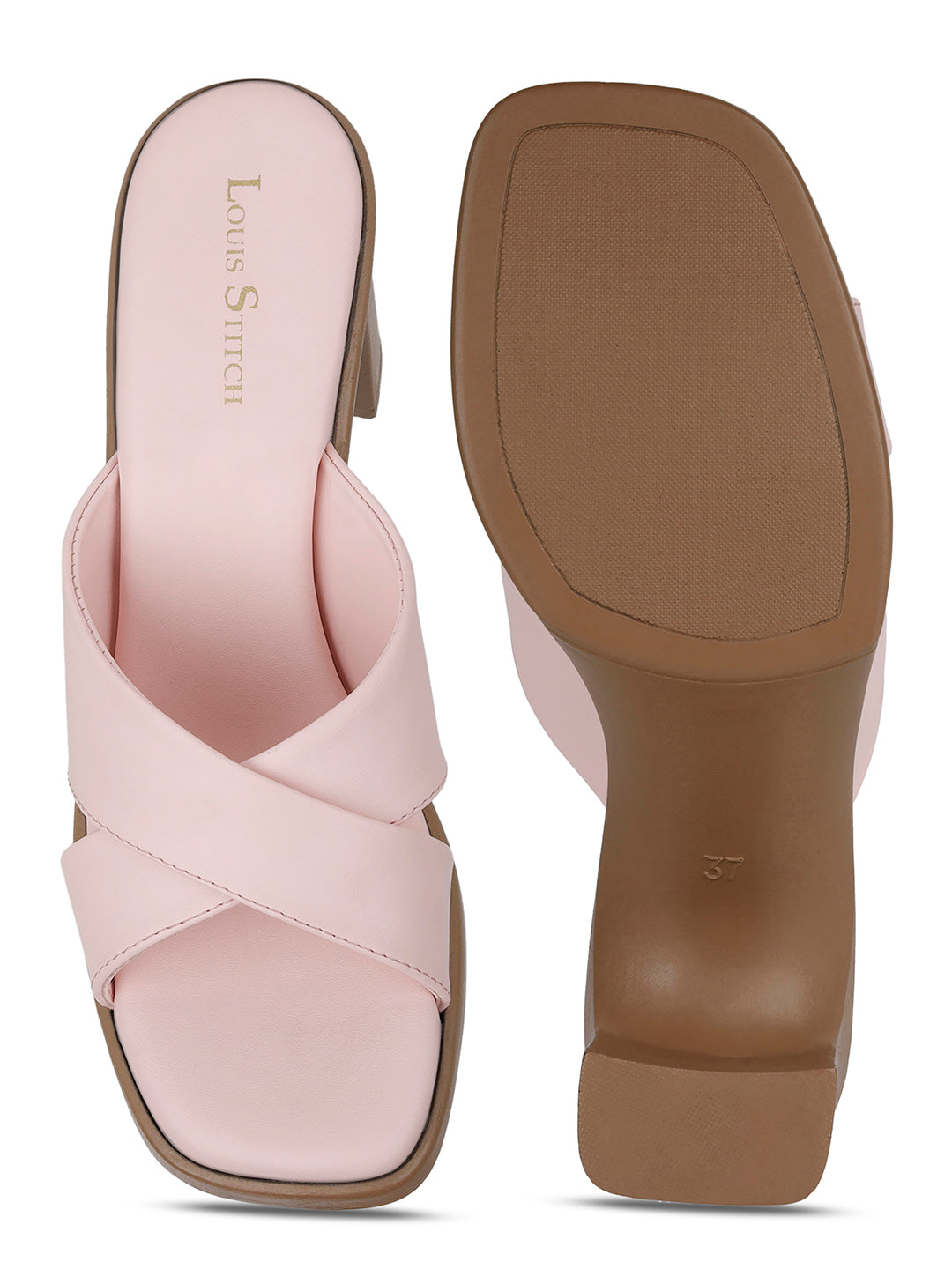 Women's Cross Strap Block Heel Pink Lightweight Sandals