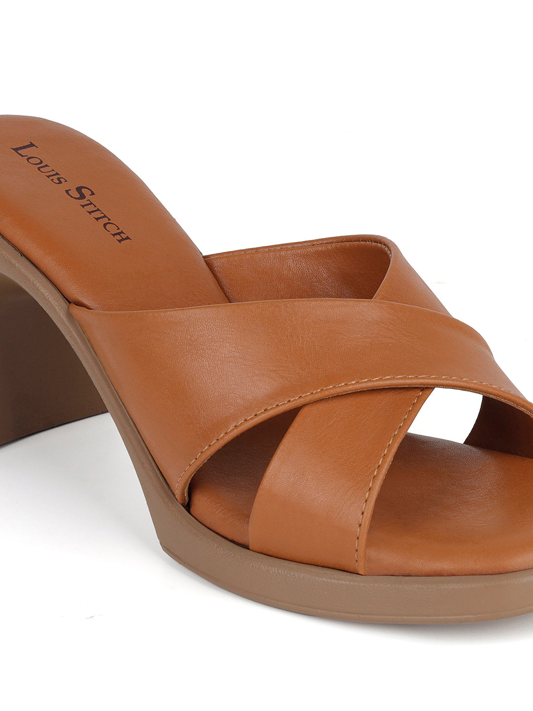 Women's Cross Strap Block Heel Tan Lightweight Sandals