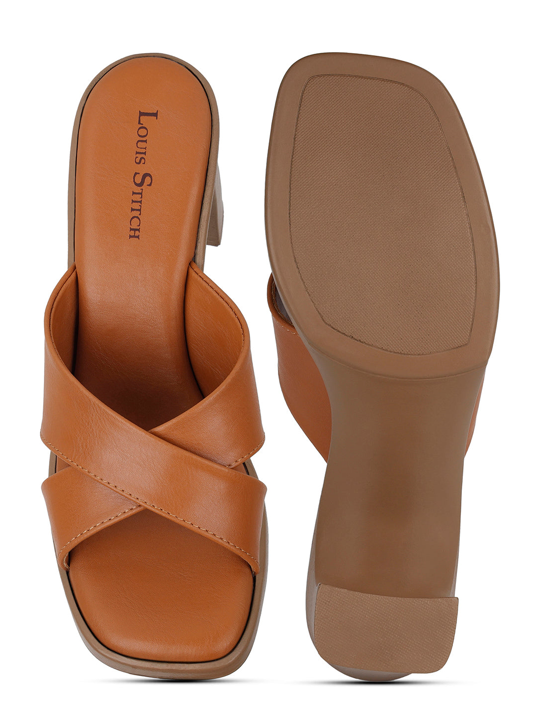 Women's Cross Strap Block Heel Tan Lightweight Sandals