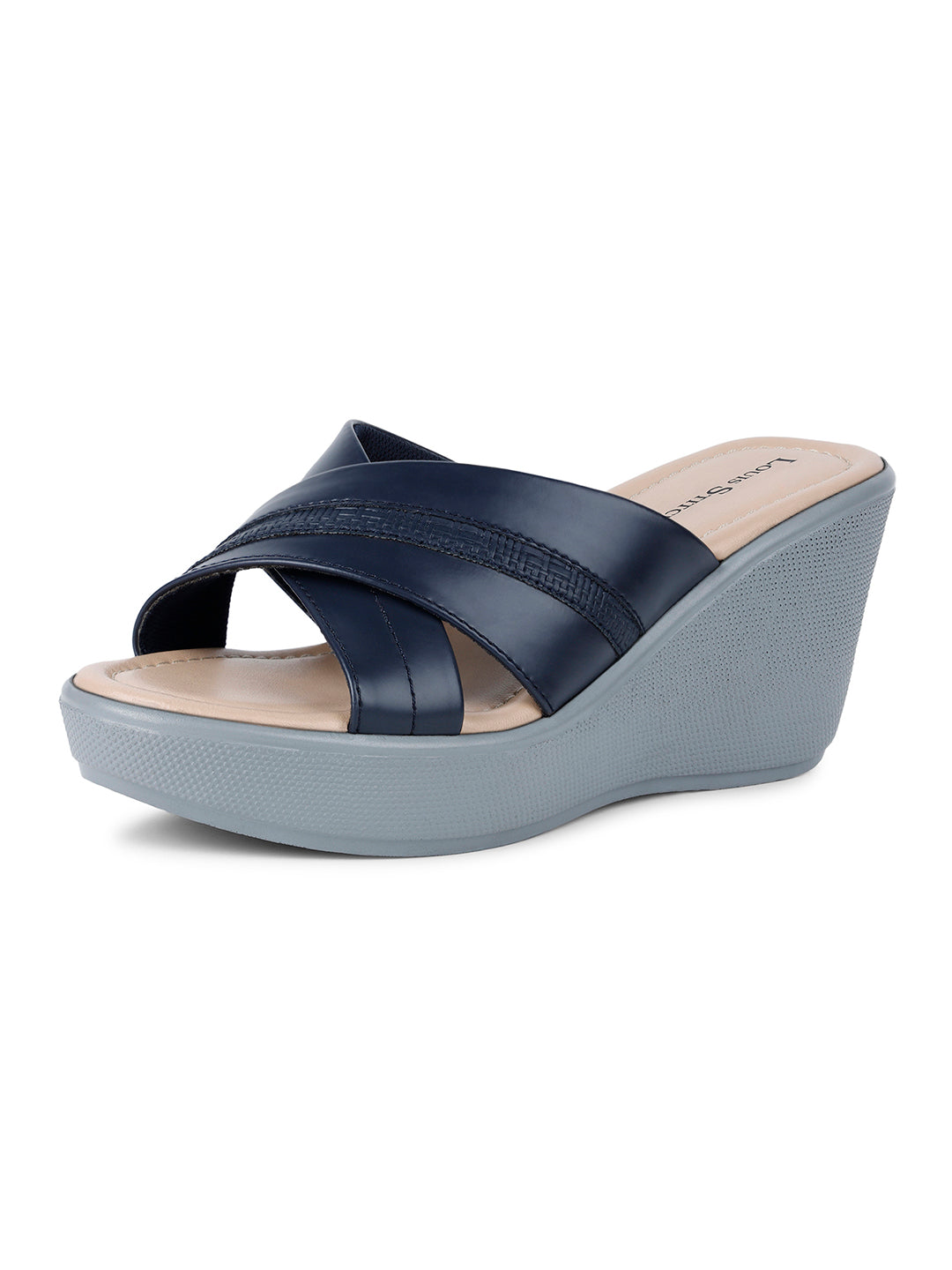 Women's Cross Textured Striped Wedge Heel Blue Lightweight Sandals