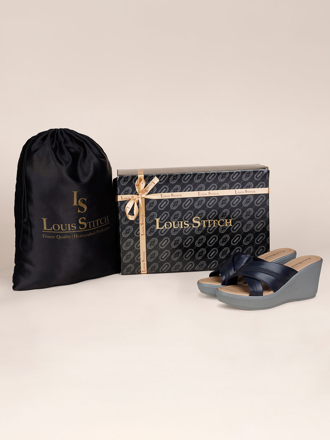 Women's Cross Textured Striped Wedge Heel Blue Lightweight Sandals