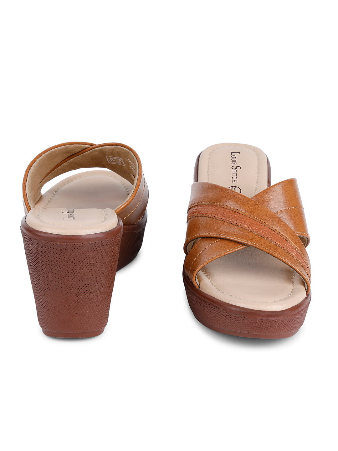 Women's Cross Textured Striped Wedge Heel Tan Lightweight Sandals