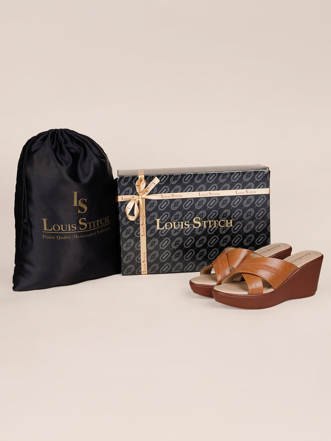 Women's Cross Textured Striped Wedge Heel Tan Lightweight Sandals