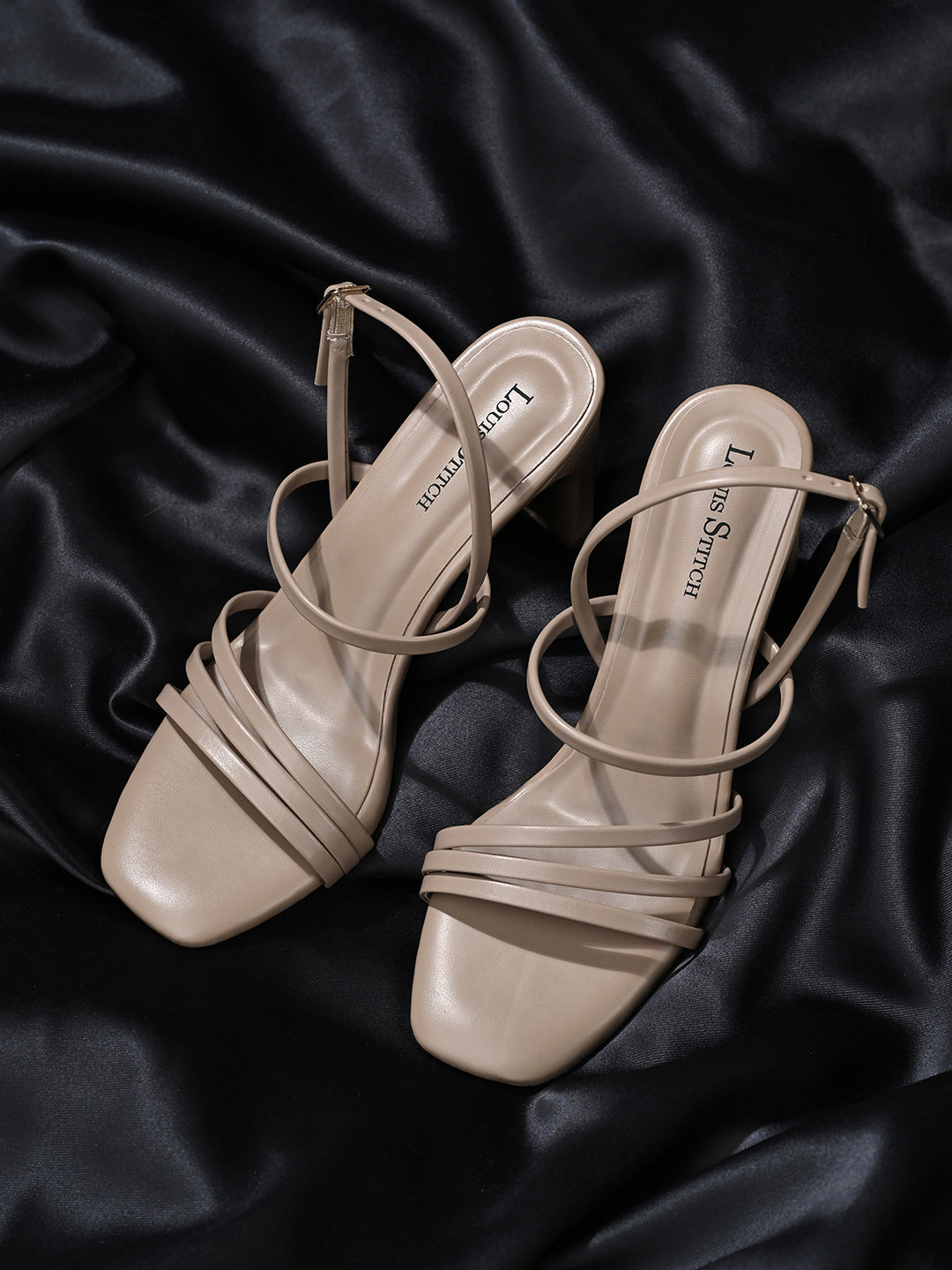 Women Beige Block Heel Slip-On Comfortable Ladies Sandals