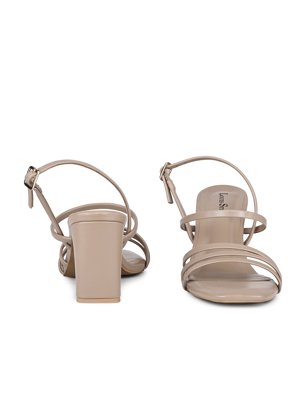 Women Beige Block Heel Slip-On Comfortable Ladies Sandals