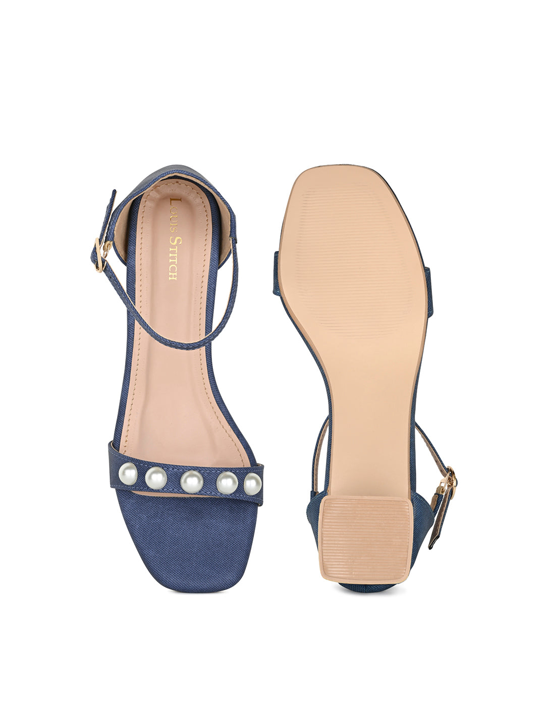 Women Blue Block Heel Slip-On Comfortable Ladies Sandals