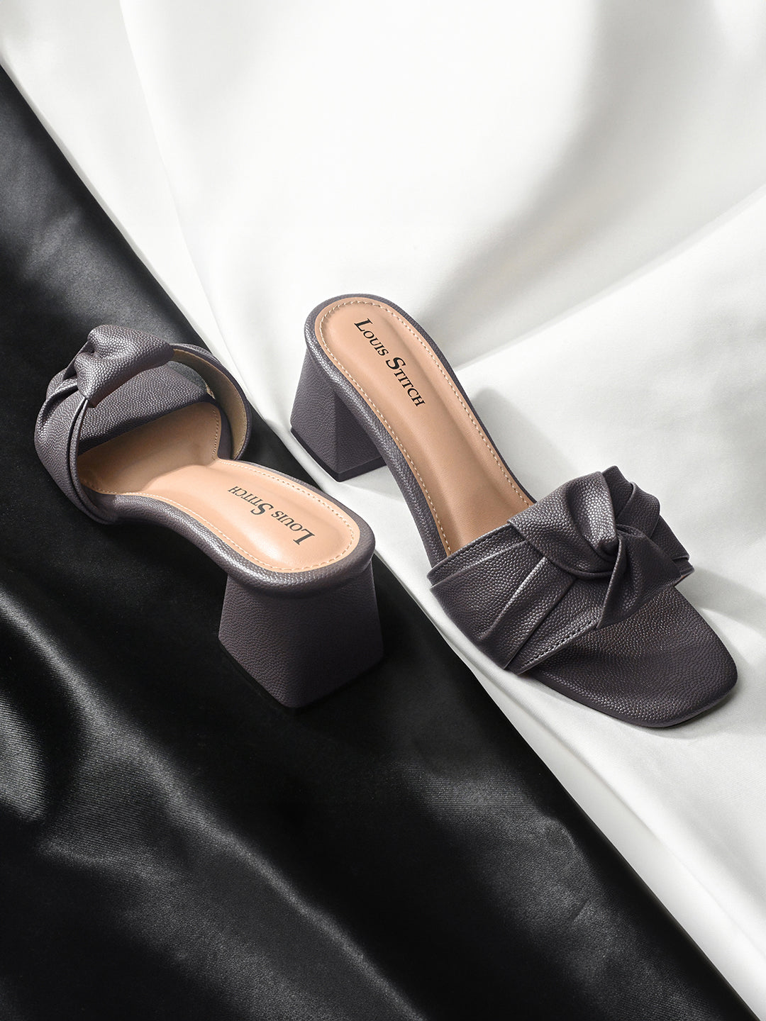 Women's Grey Open Toe Bow Strap Lightweight Sandals