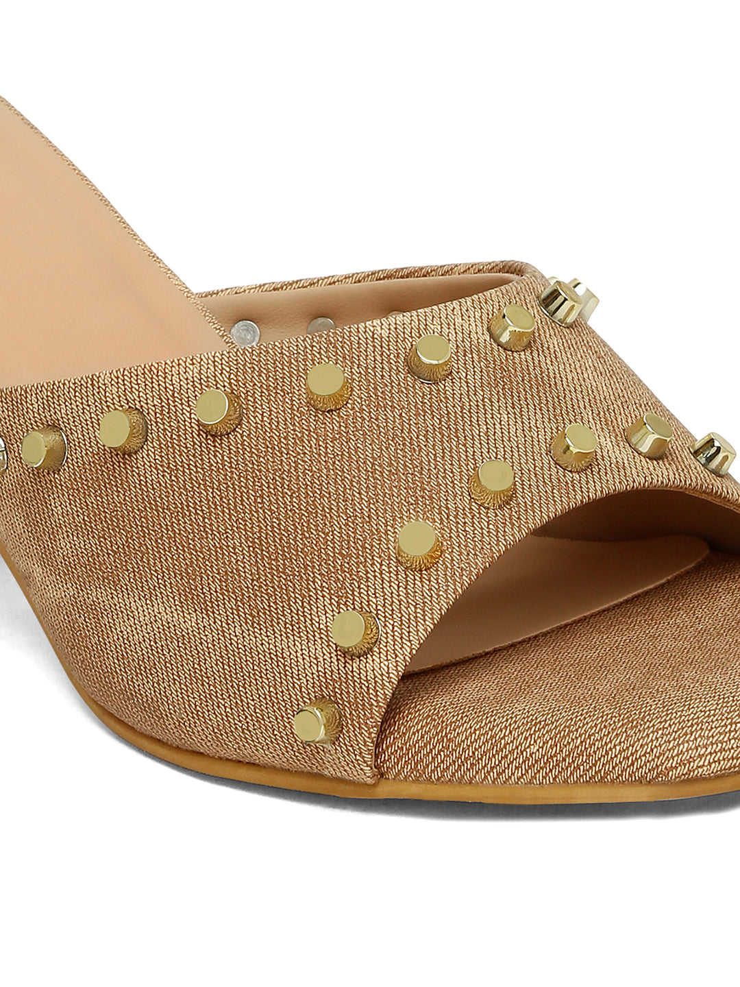 Women's Beige Block Heel Mules Beads Lightweight Sandals