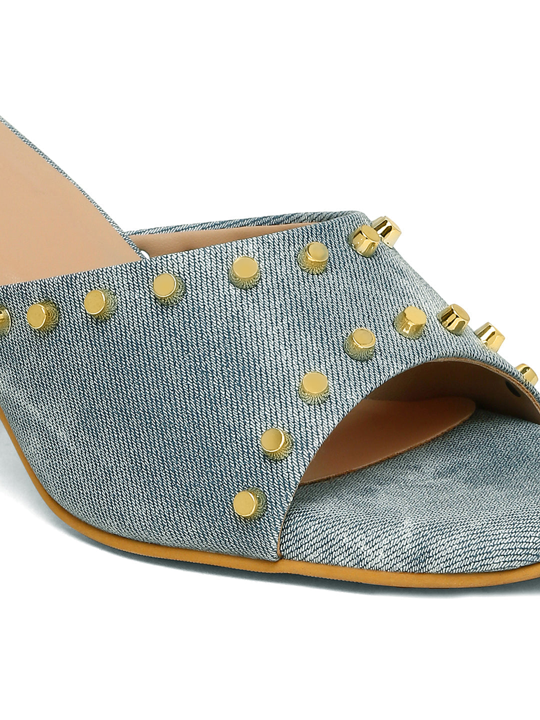 Women's Blue Block Heel Mules Beads Lightweight Sandals