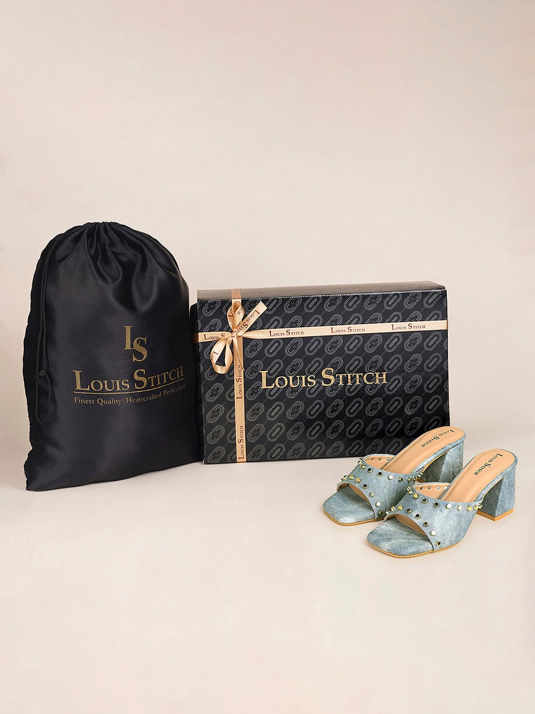 Women's Blue Block Heel Mules Beads Lightweight Sandals