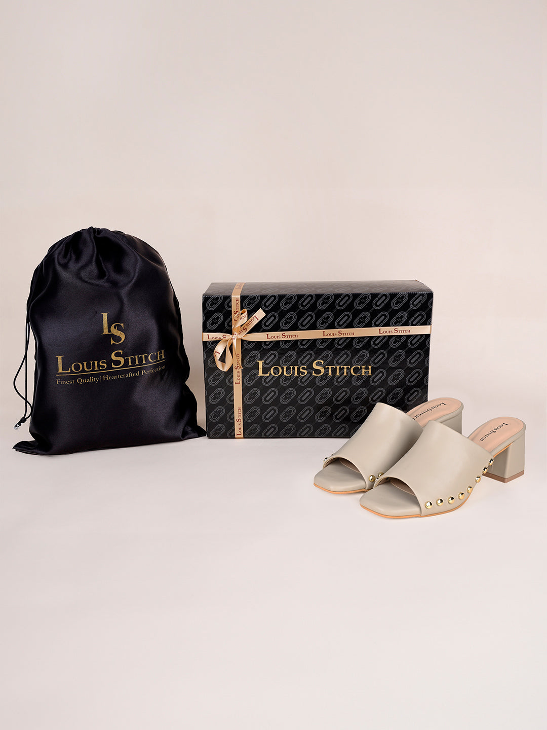 Women's Beige Block Heel Side Studds Lightweight Sandals