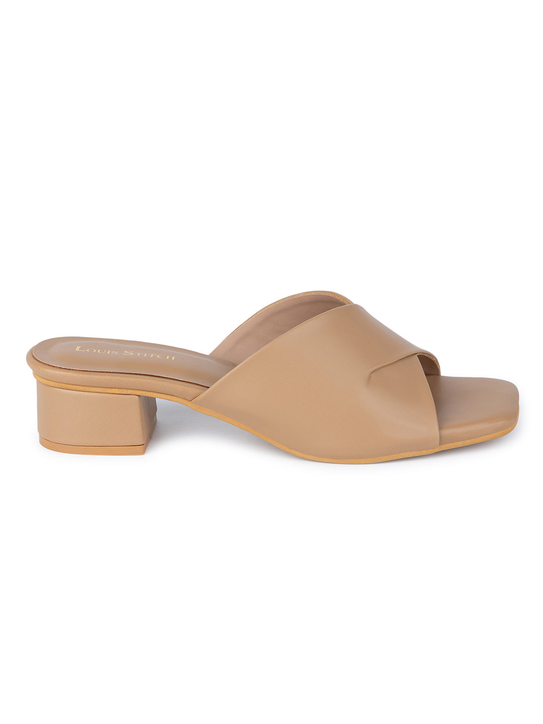 Women's Beige Block Heel Mules Lightweight Sandals
