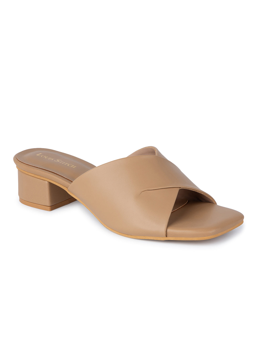 Women's Beige Block Heel Mules Lightweight Sandals