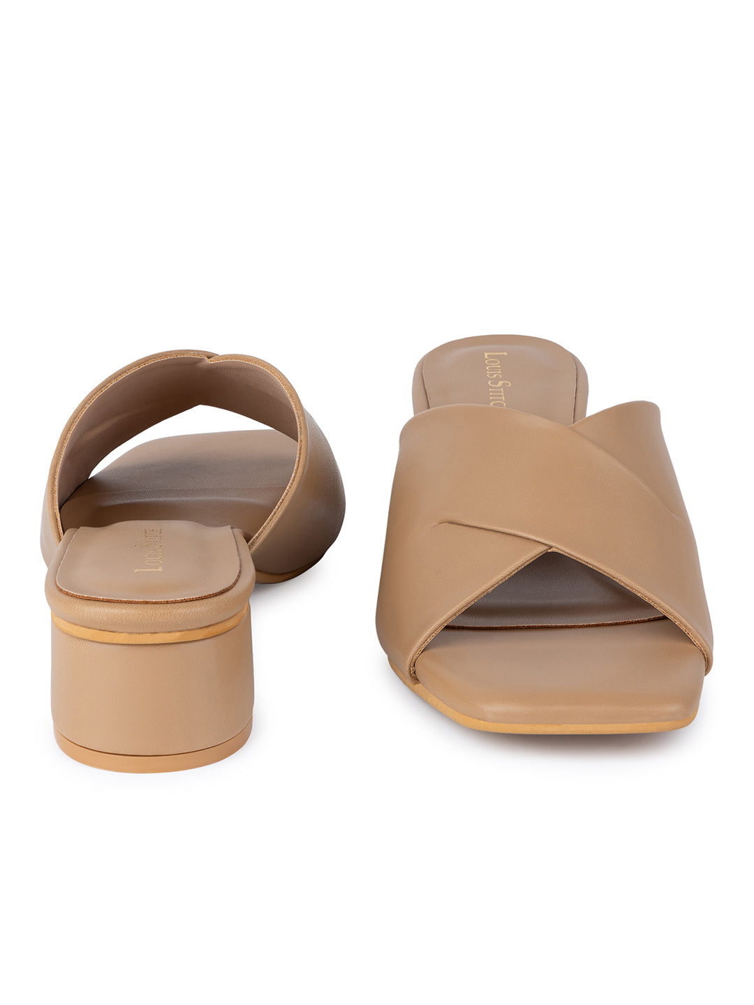 Women's Beige Block Heel Mules Lightweight Sandals