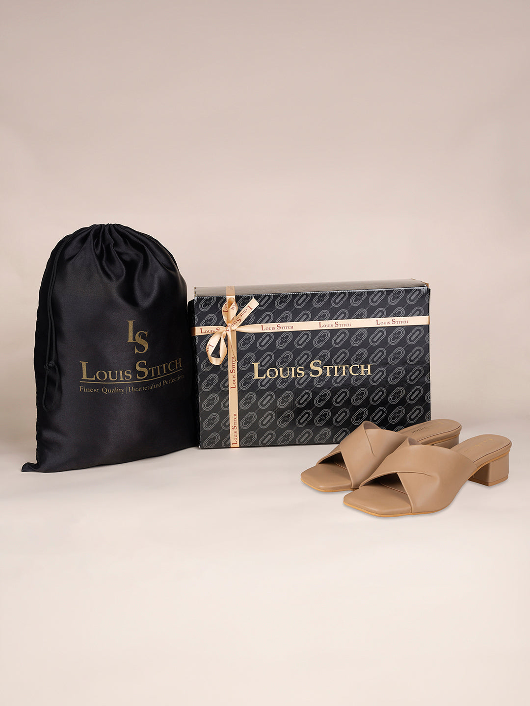 Women's Beige Block Heel Mules Lightweight Sandals