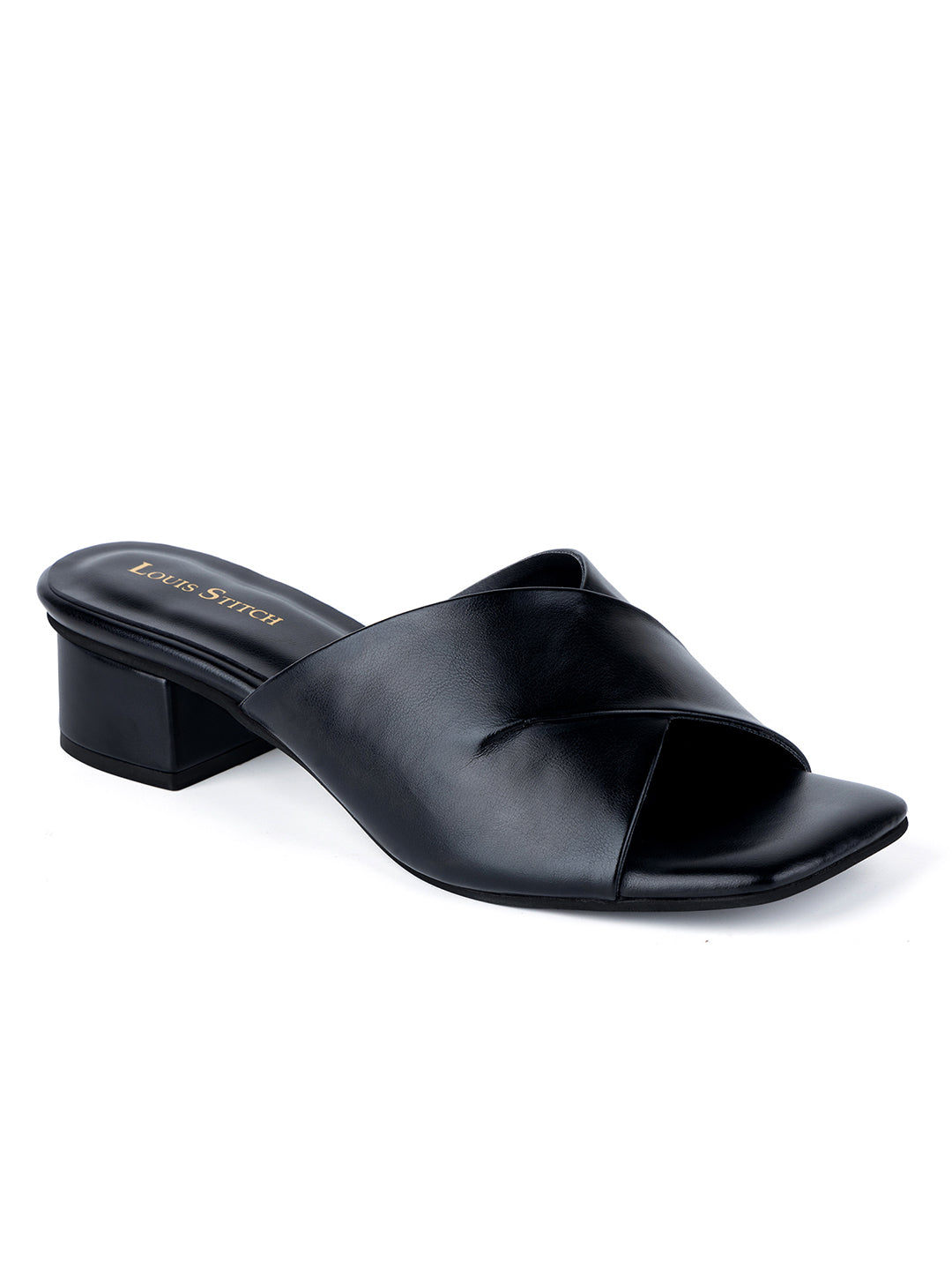Women's Black Block Heel Mules Lightweight Sandals