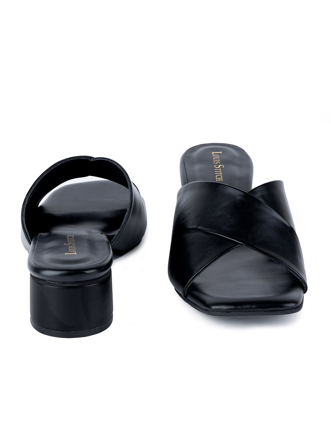 Women's Black Block Heel Mules Lightweight Sandals