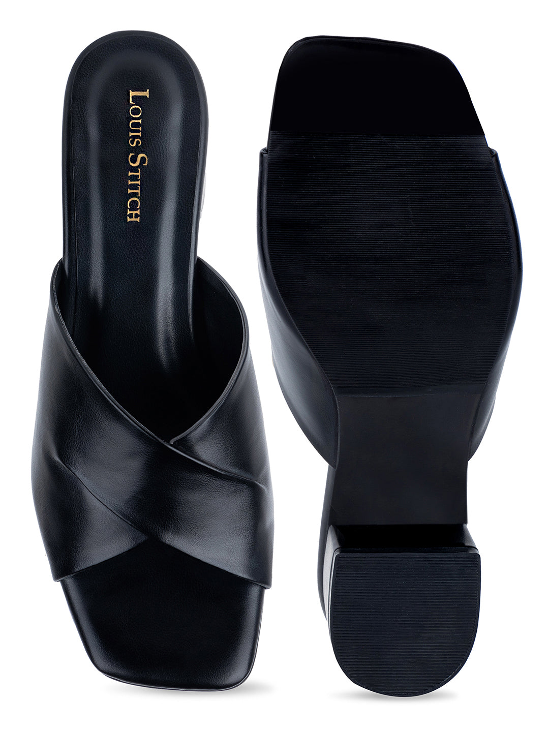 Women's Black Block Heel Mules Lightweight Sandals