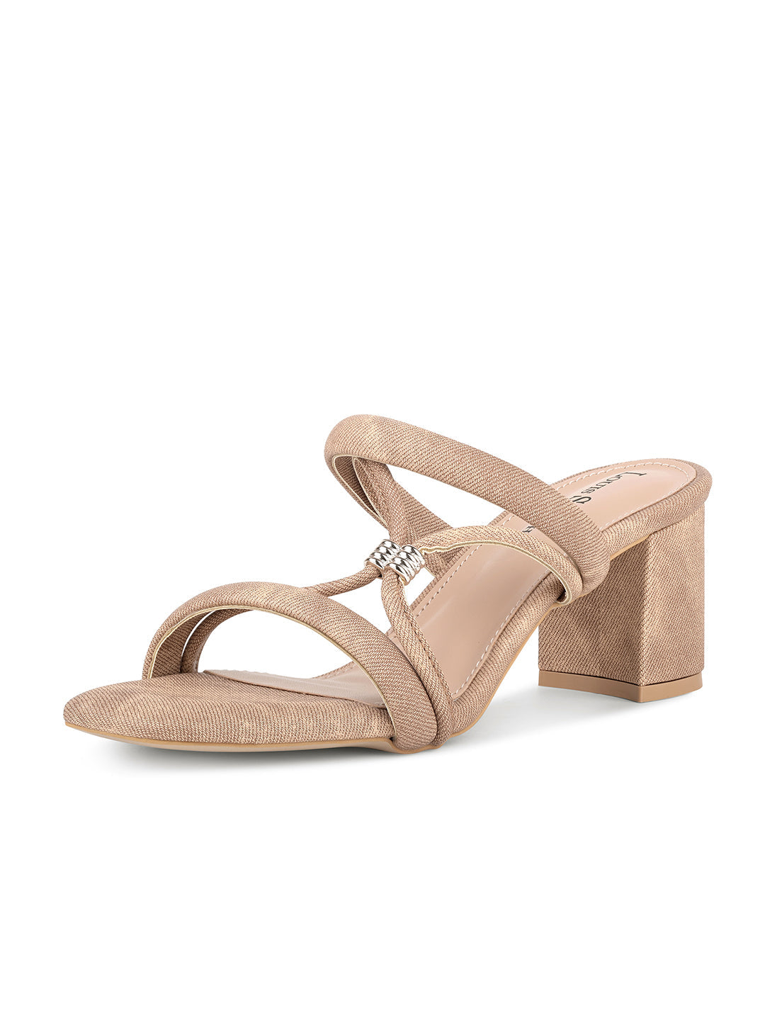 Women Beige Block Heel Slip-On Comfortable Ladies Sandals