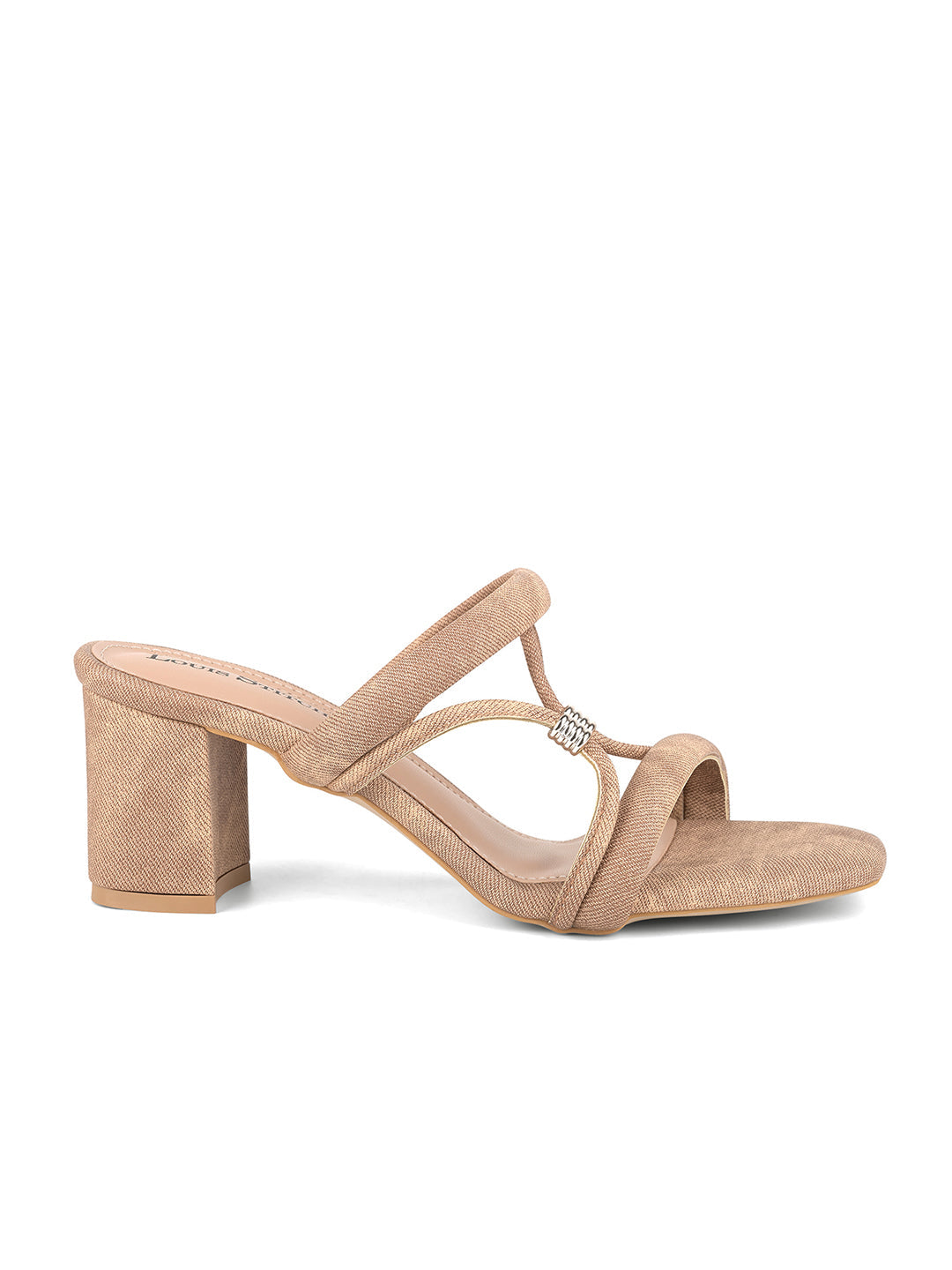 Women Beige Block Heel Slip-On Comfortable Ladies Sandals