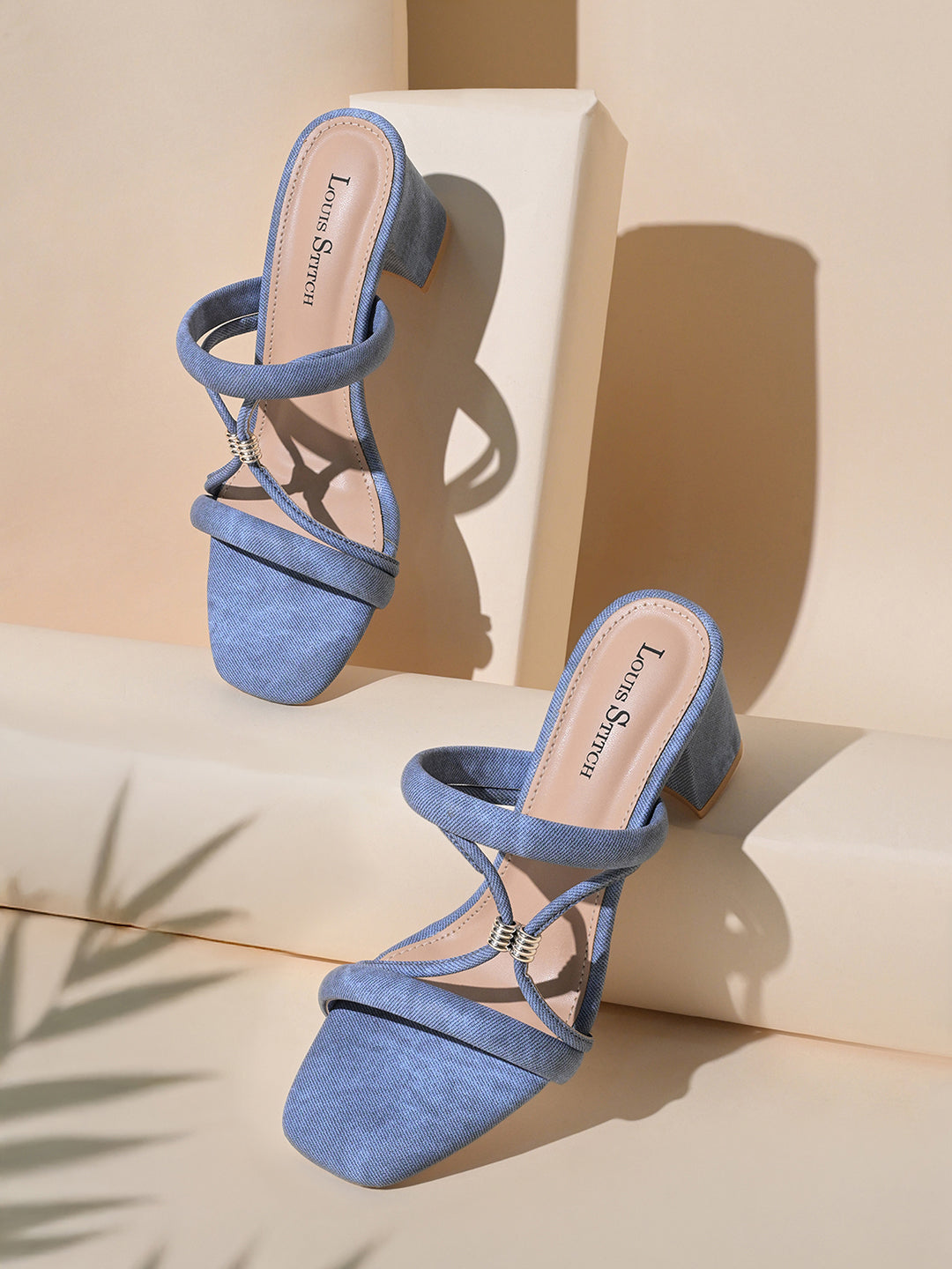 Women Blue Block Heel Slip-On Comfortable Ladies Sandals