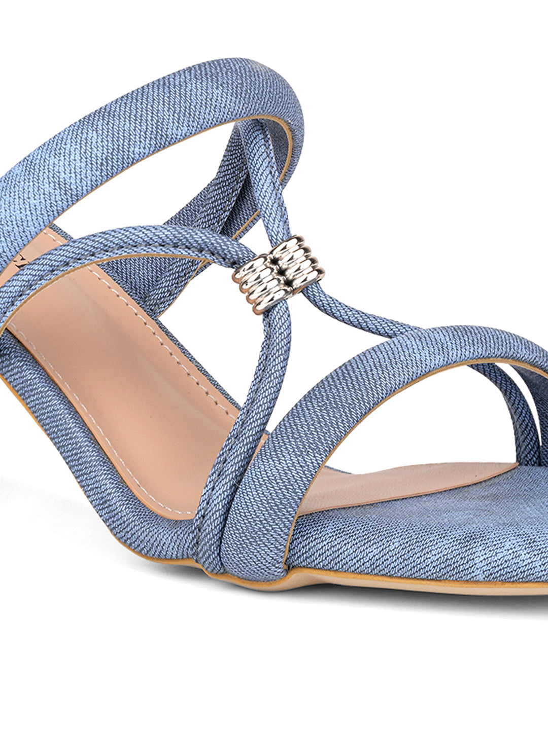 Women Blue Block Heel Slip-On Comfortable Ladies Sandals