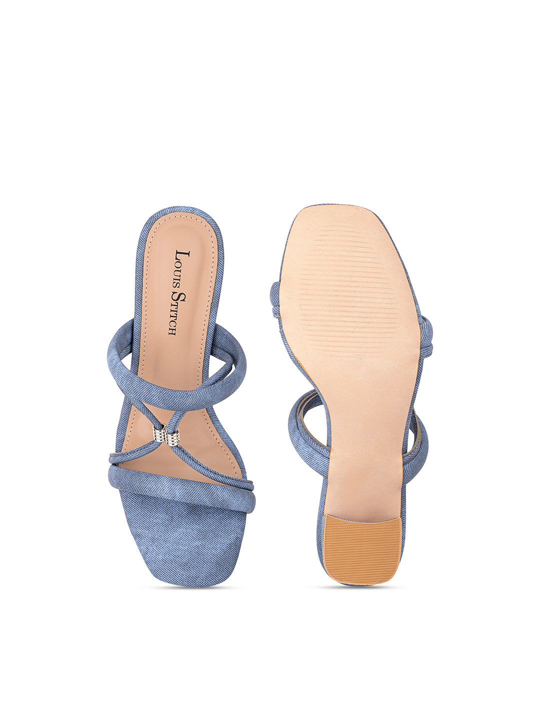 Women Blue Block Heel Slip-On Comfortable Ladies Sandals