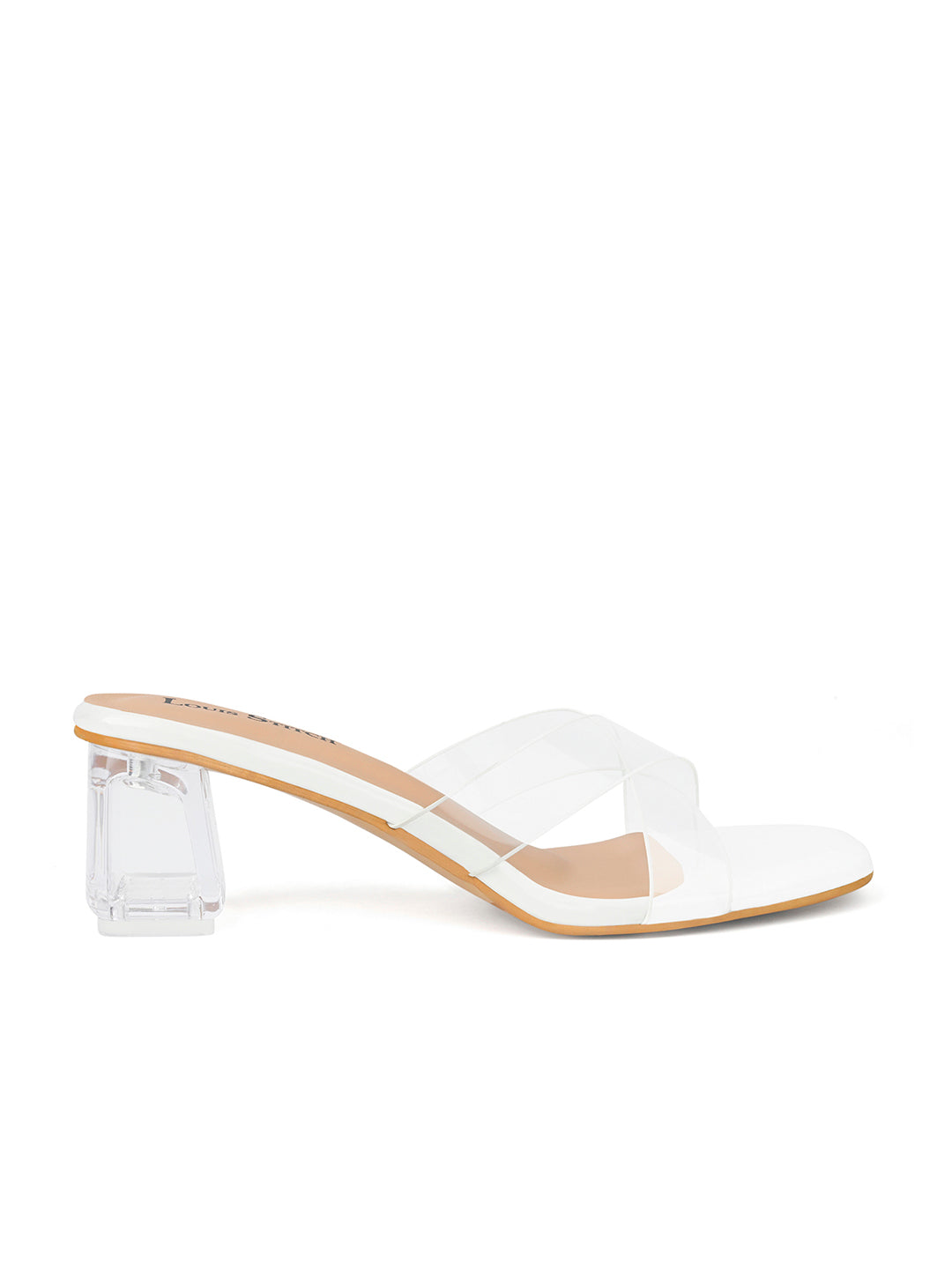 Women's White Transparent Cross Strap Block Heel Lightweight Sandals