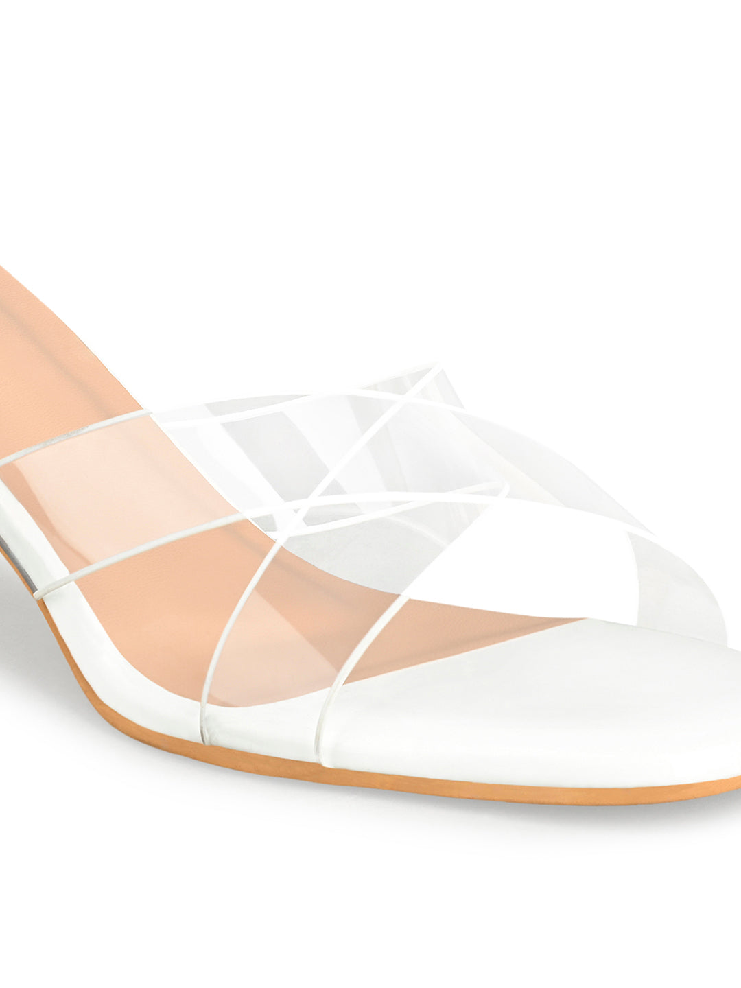 Women's White Transparent Cross Strap Block Heel Lightweight Sandals
