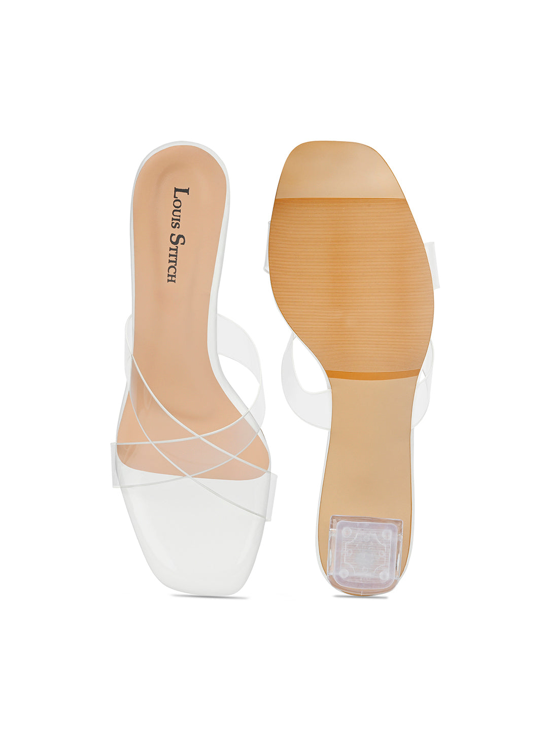 Women's White Transparent Cross Strap Block Heel Lightweight Sandals