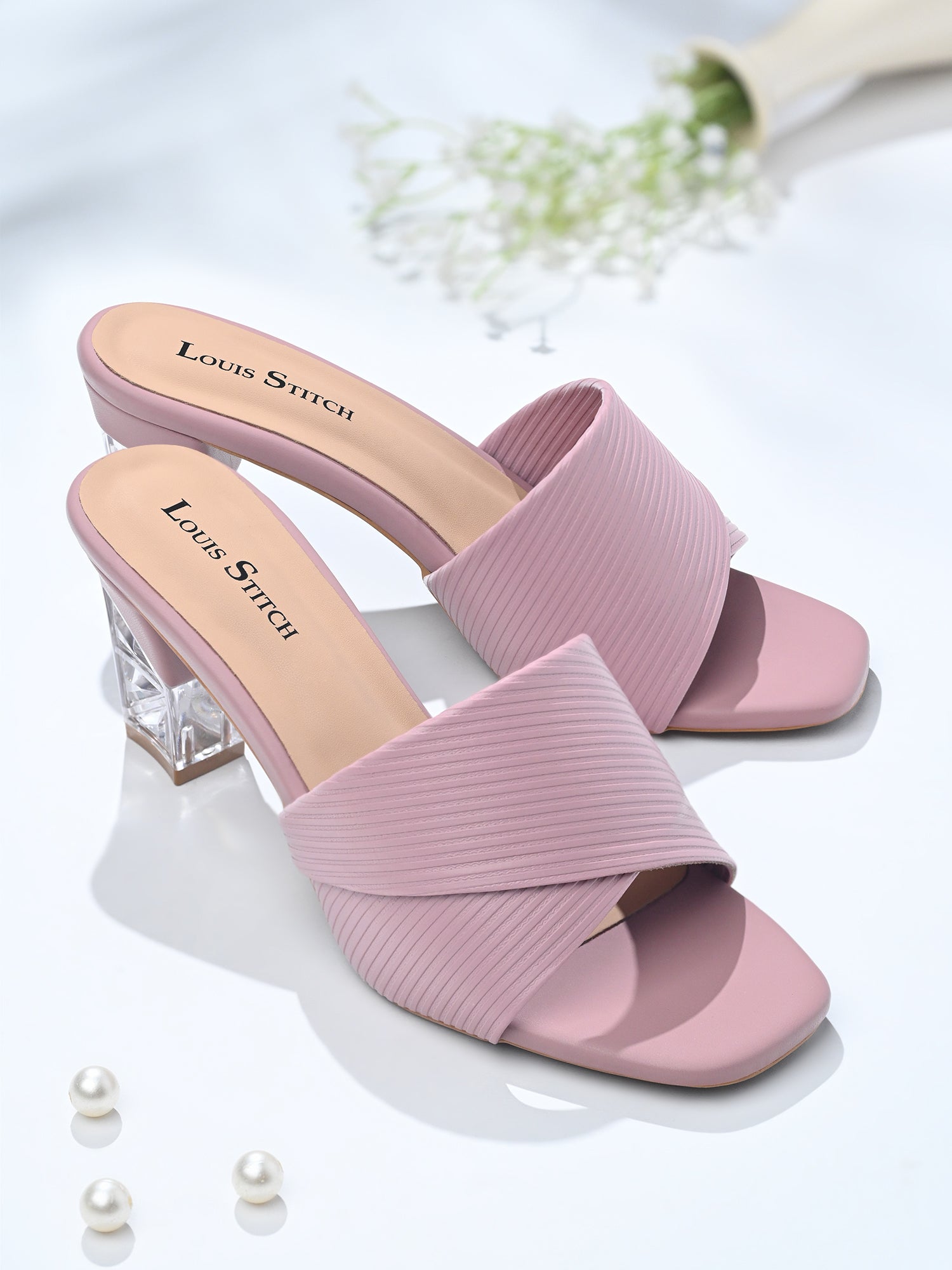 Women's Pink Block Heel Cross Strap Sandals