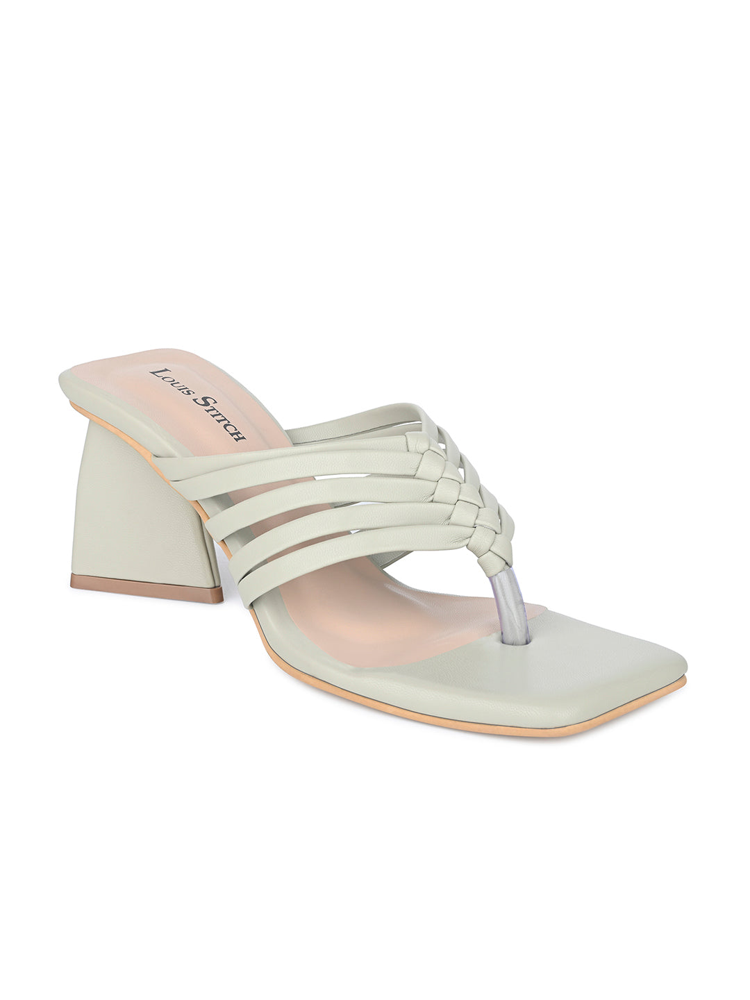 Women's Green Weaved T-Strap Block Heel Lightweight Sandals