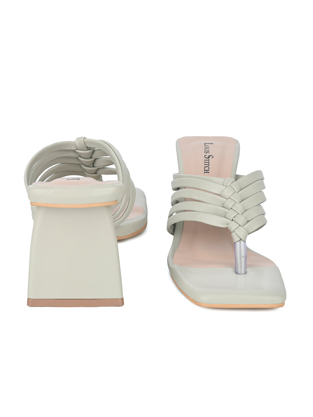 Women's Green Weaved T-Strap Block Heel Lightweight Sandals