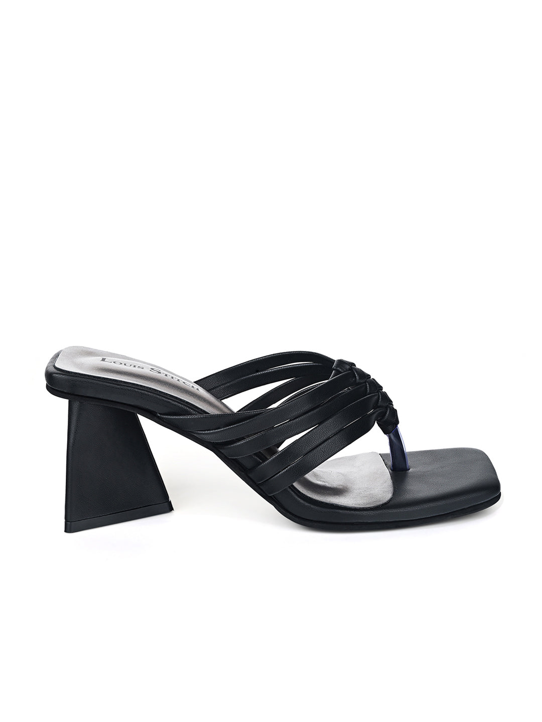 Women's Black Weaved T-Strap Block Heel Lightweight Sandals