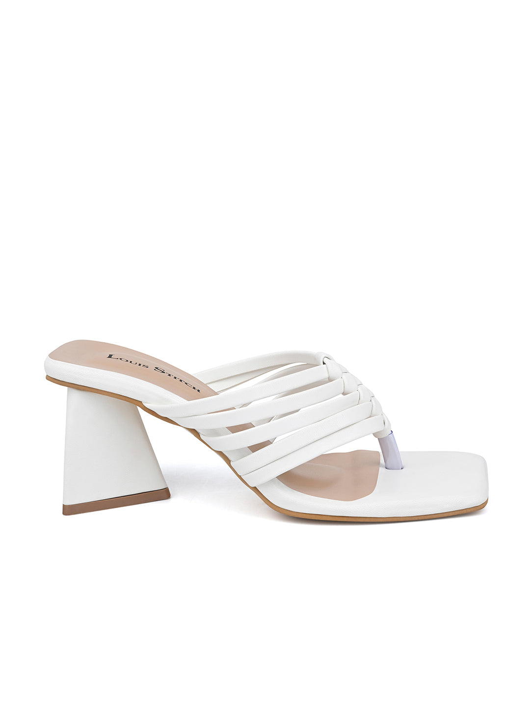Women's White Weaved T-Strap Block Heel Lightweight Sandals