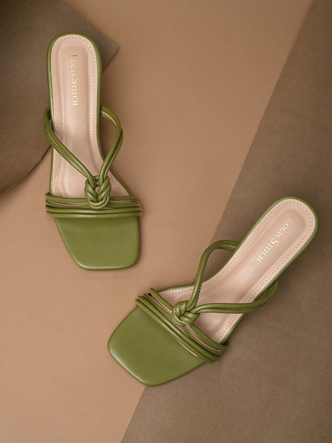 Women's Green Stilleto Heel Cross Knot Mule Sandals