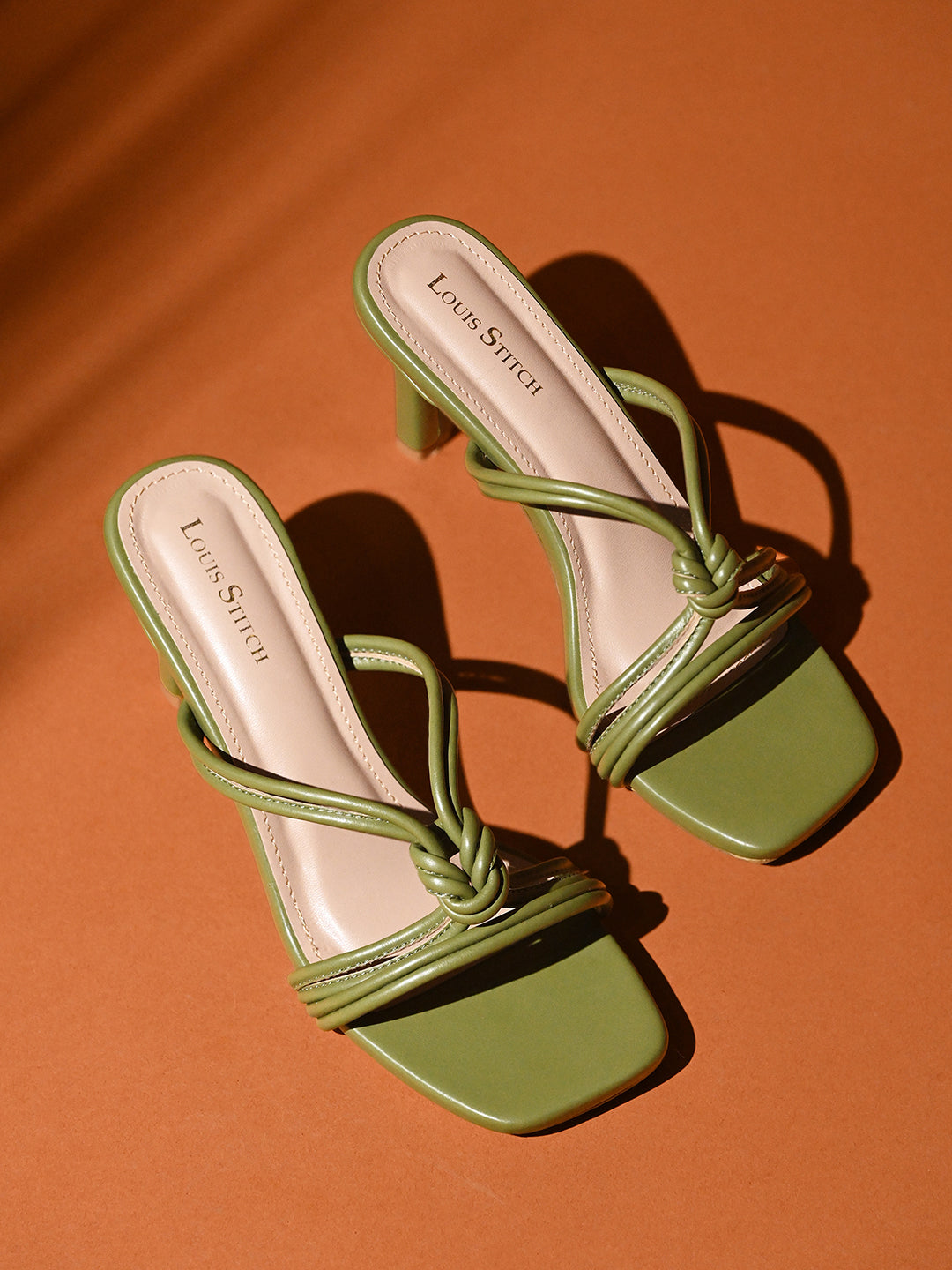 Women's Green Stilleto Heel Cross Knot Mule Sandals