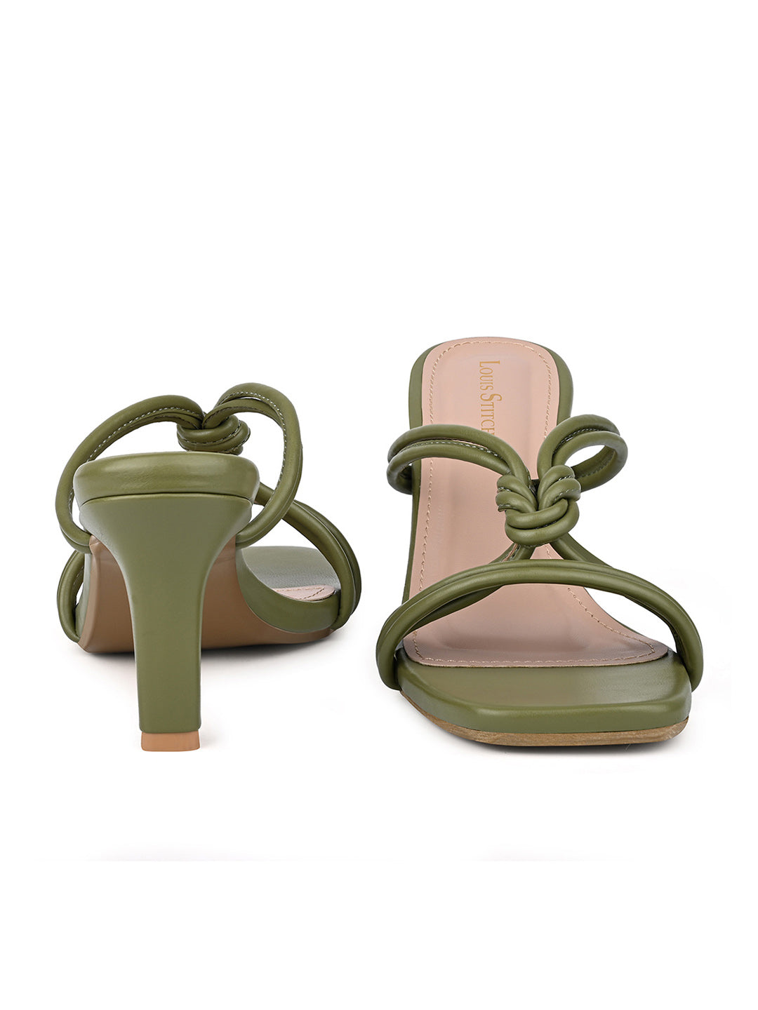 Women's Green Stilleto Heel Cross Knot Mule Sandals