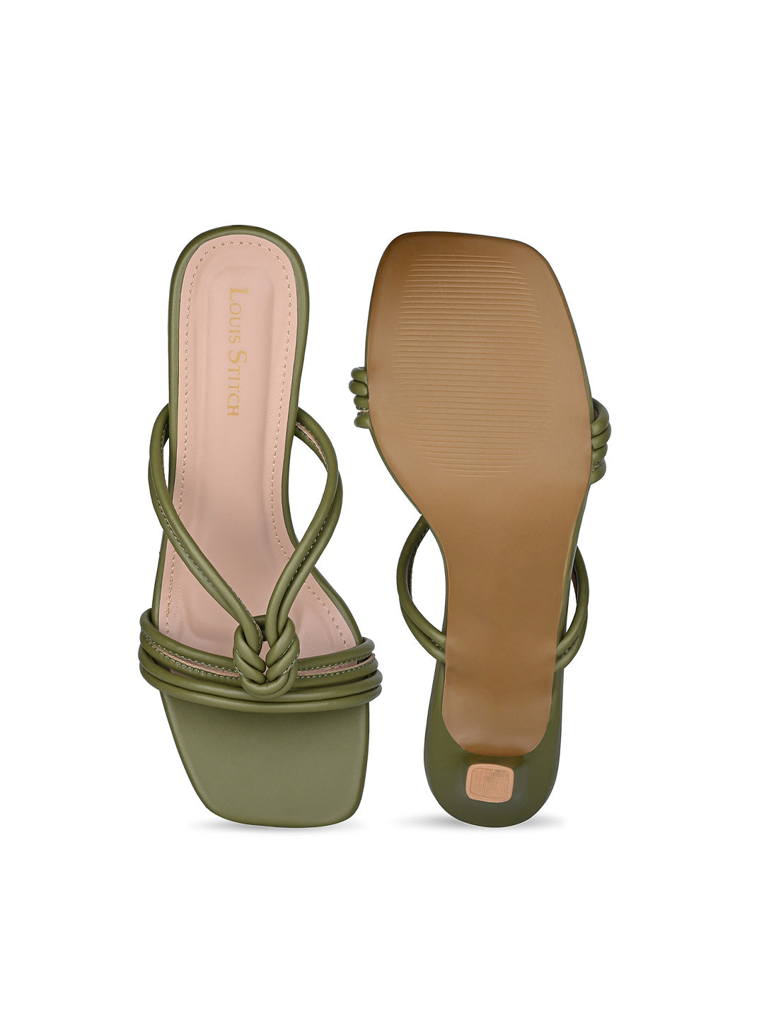 Women's Green Stilleto Heel Cross Knot Mule Sandals