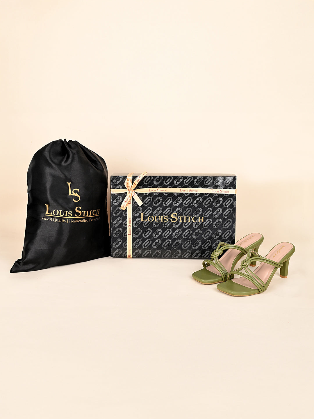 Women's Green Stilleto Heel Cross Knot Mule Sandals