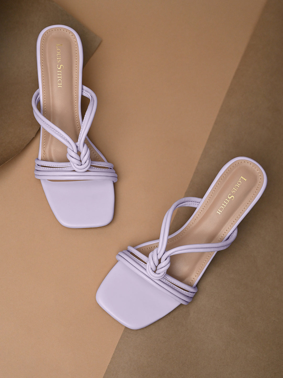 Women's Purple Stilleto Heel Cross Knot Mule Sandals