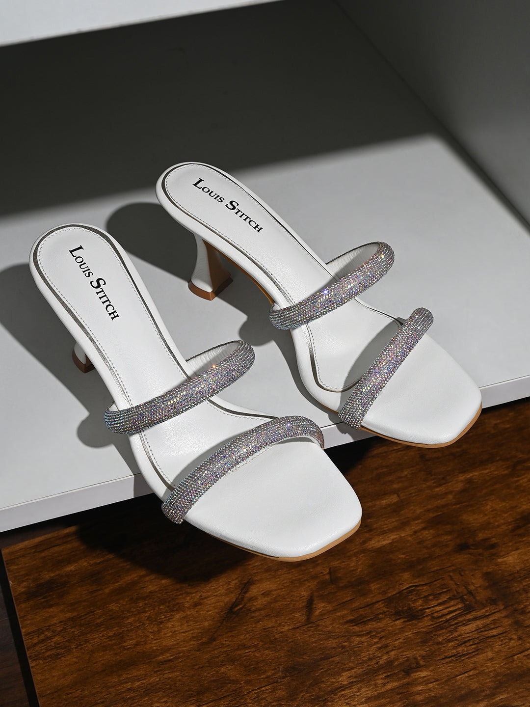 Women's White Open Toe Glitter Double Strap Lightweight Sandals